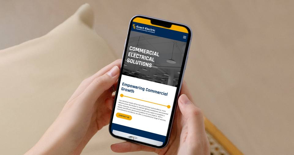 Commercial electrician website on smartphone