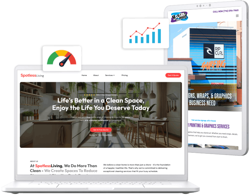 Laptop & tablet screens with modern website designs