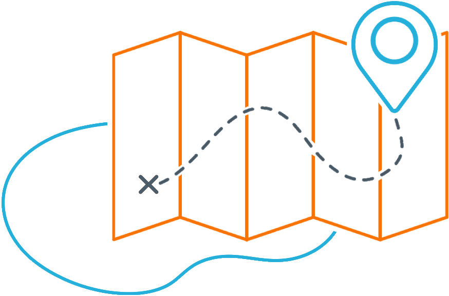 Illustration of map with a path leading to a map marker