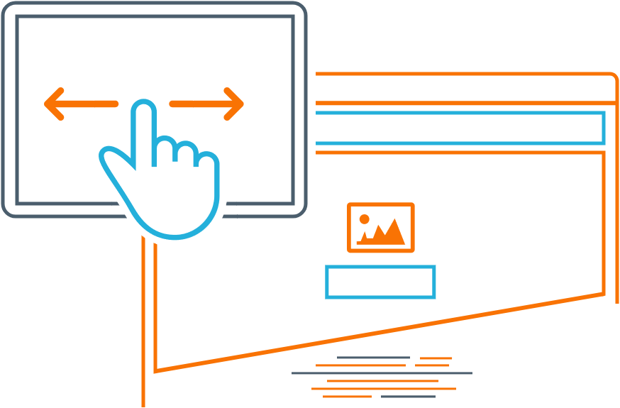 Illustration of hand swiping iPad with web browser in background