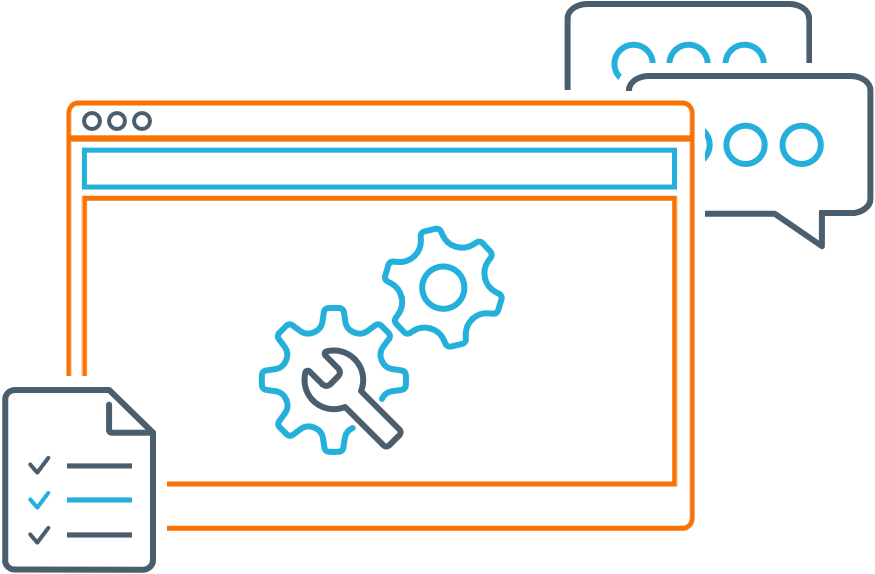 Illustration of web browser window with checklist and chat bubble