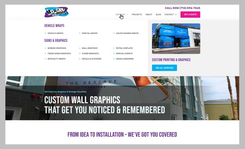 Website with mega dropdown menu