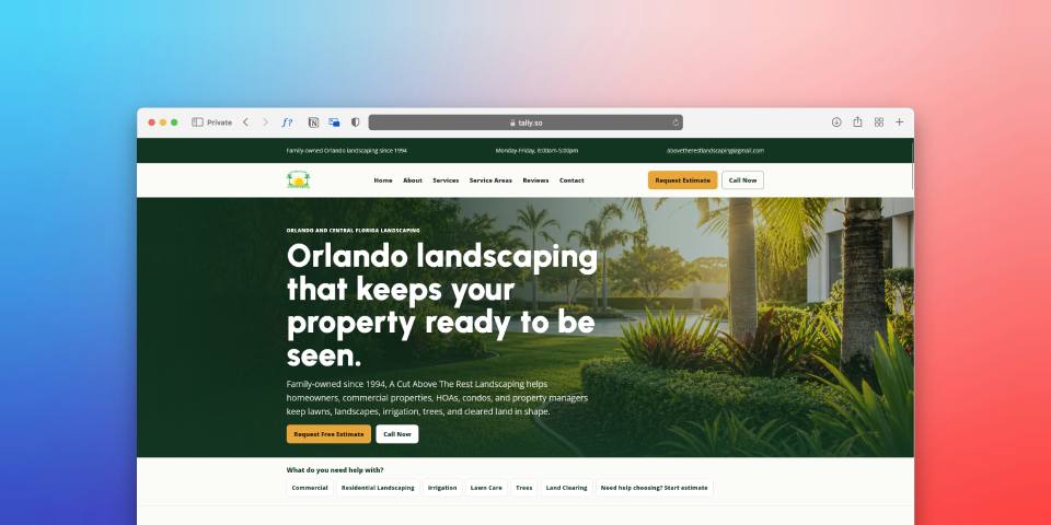 Landscaping website with clear, local messaging