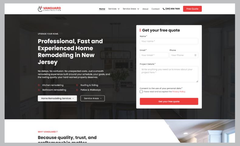 Screenshot of a modern home remodeling website