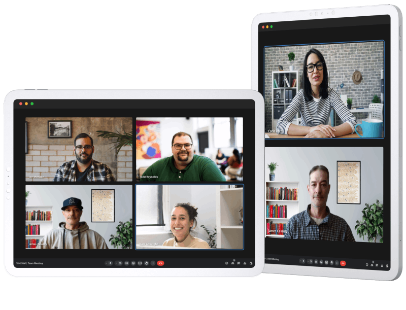 Two tablets showing video meetings